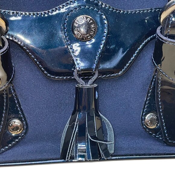 Stuart Weitzman Women’s Blue Patent Leather Accent Tassel Buckle Detail Tote - Picture 5 of 12